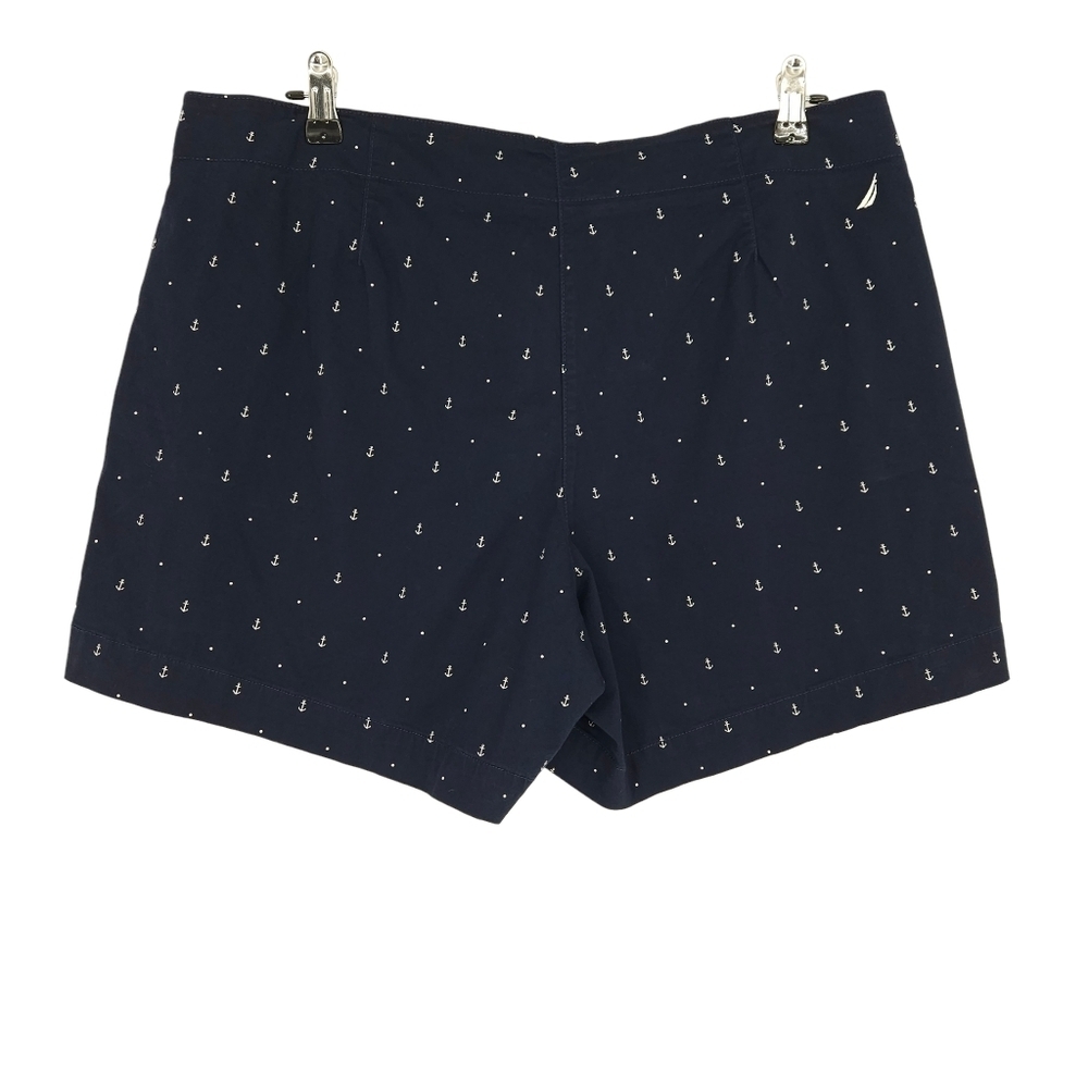Nautica Chino Shorts Navy Blue Anchor Polka Dot Print High Rise 14 - Picture 3 of 7
